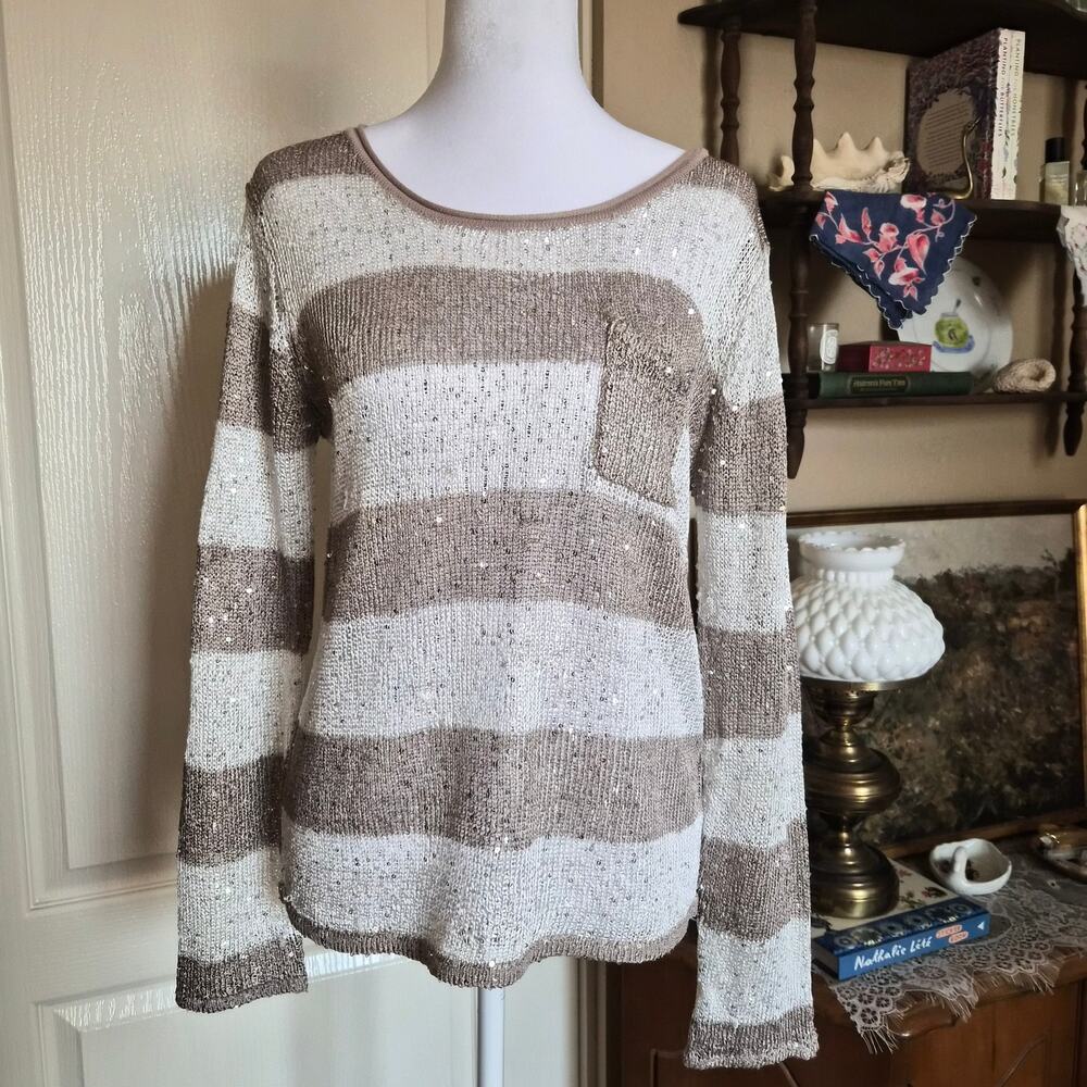 Y2K Vintage Sequin Fairycore Stripped Sweater Sz M